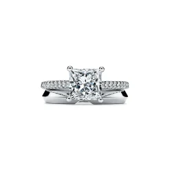 Tiffany & Co. Tiffany Novo® princess-cut engagement ring with a pavé diamond platinum band. | ^ Engagement Rings