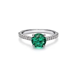 Tiffany & Co. Tiffany Novo® Round Emerald Ring in Platinum with Pavé Diamonds | ^ Rings
