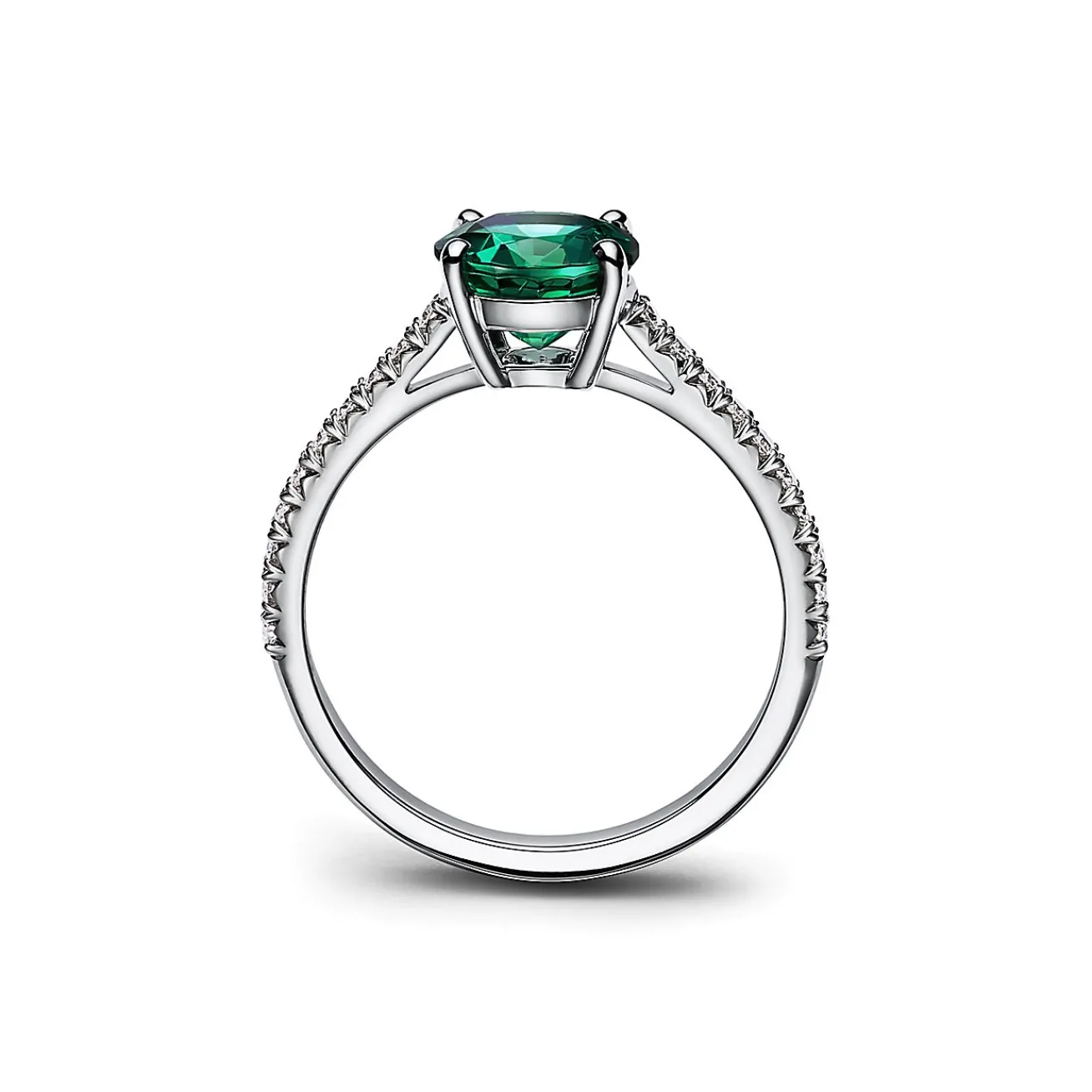 Tiffany & Co. Tiffany Novo® Round Emerald Ring in Platinum with Pavé Diamonds | ^ Rings