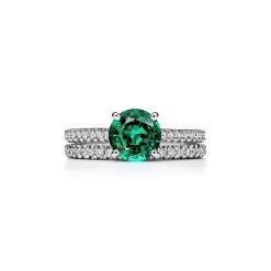 Tiffany & Co. Tiffany Novo® Round Emerald Ring in Platinum with Pavé Diamonds | ^ Rings
