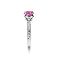 Tiffany & Co. Tiffany Novo® Round Pink Sapphire Ring in Platinum with Pavé Diamonds | ^ Rings