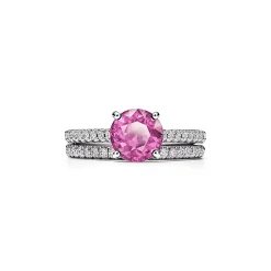 Tiffany & Co. Tiffany Novo® Round Pink Sapphire Ring in Platinum with Pavé Diamonds | ^ Rings