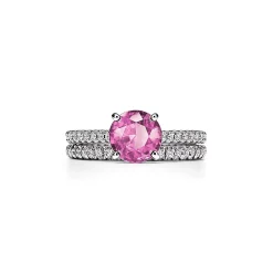 Tiffany & Co. Tiffany Novo® Round Pink Sapphire Ring in Platinum with Pavé Diamonds | ^ Rings