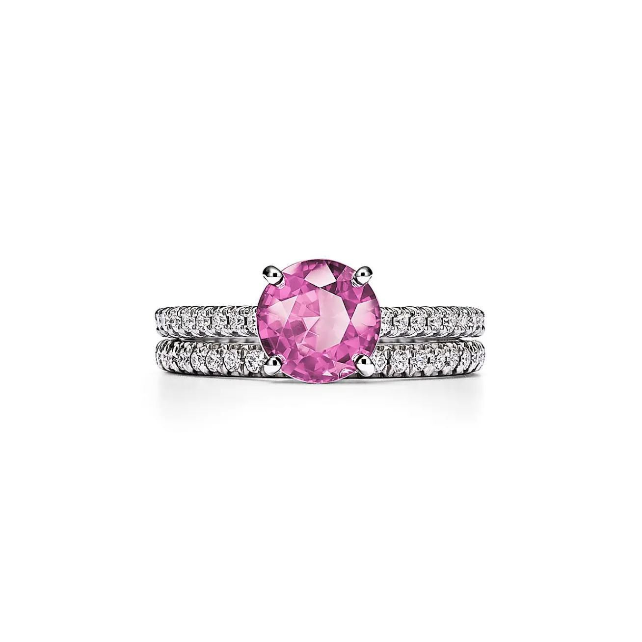 Tiffany & Co. Tiffany Novo® Round Pink Sapphire Ring in Platinum with Pavé Diamonds | ^ Rings