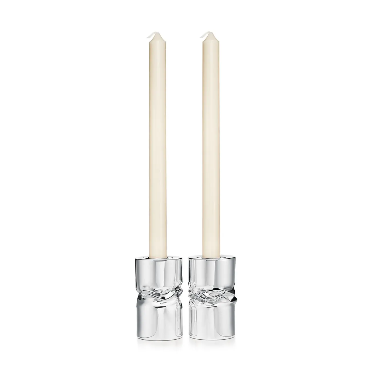 Tiffany & Co. Tiffany Silver Crush Candlesticks in Sterling Silver, Set of Two | ^ The Home|Housewarming Gifts