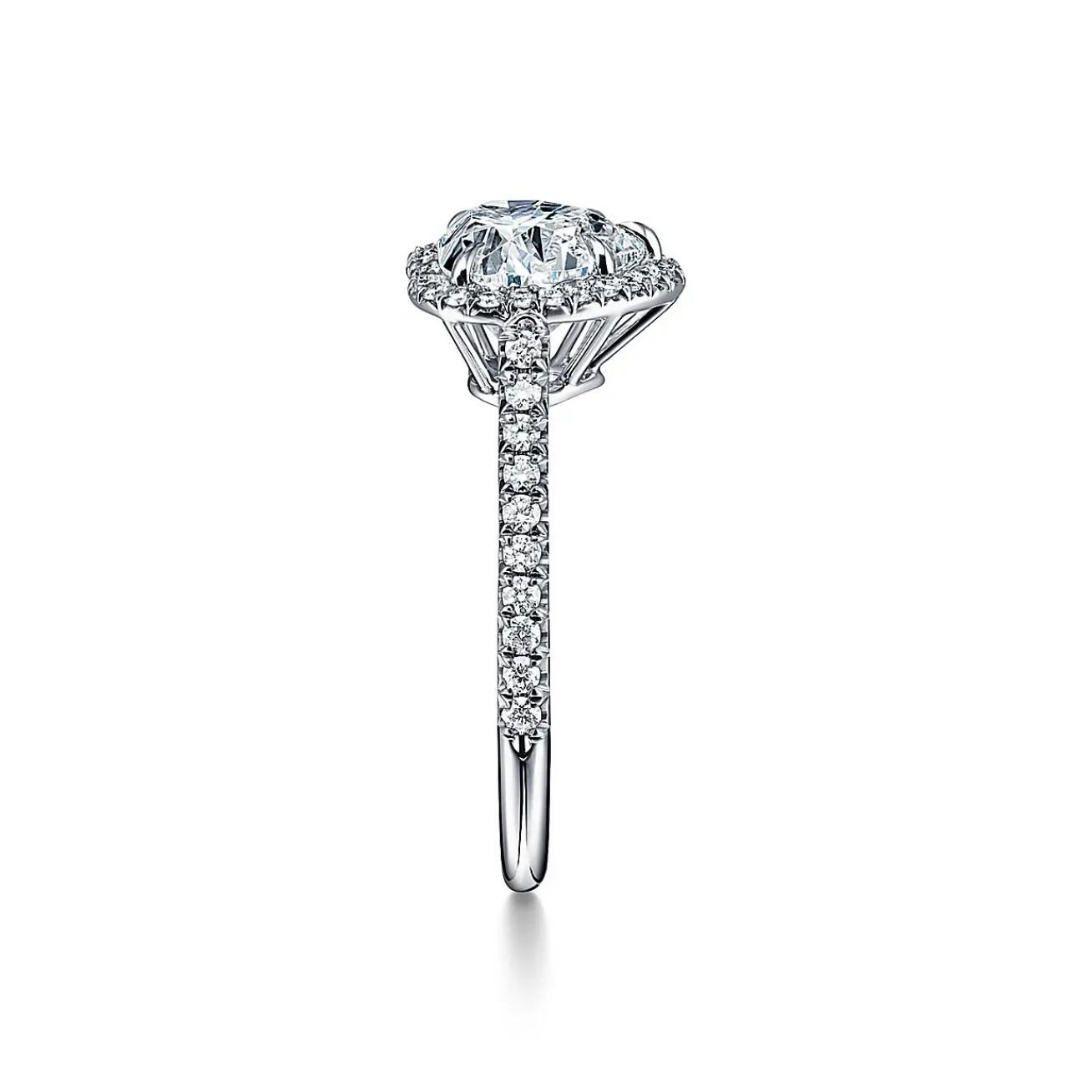 Tiffany & Co. Tiffany Soleste® heart-shaped halo engagement ring with a diamond platinum band. | ^ Engagement Rings
