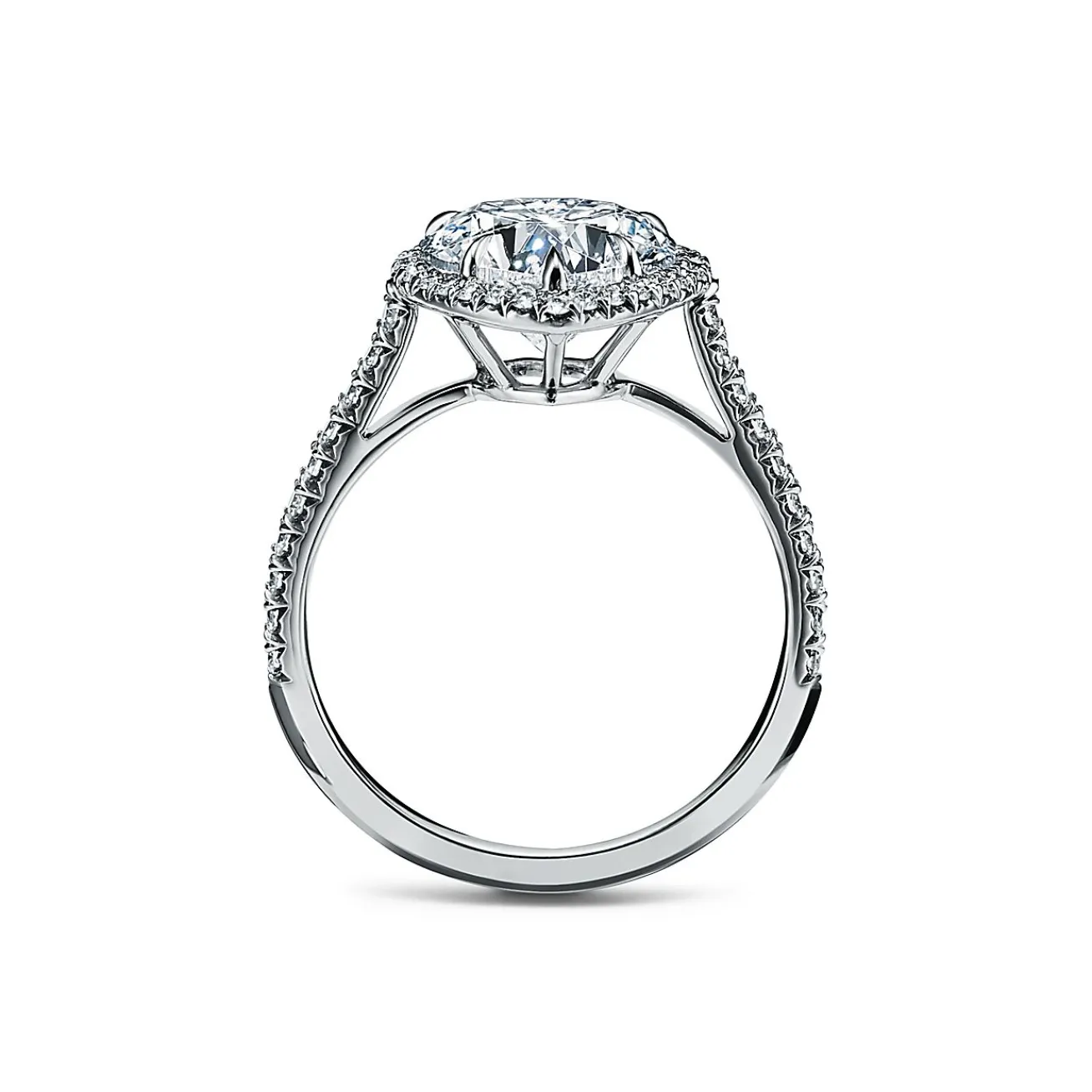 Tiffany & Co. Tiffany Soleste® heart-shaped halo engagement ring with a diamond platinum band. | ^ Engagement Rings