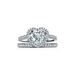 Tiffany & Co. Tiffany Soleste® heart-shaped halo engagement ring with a diamond platinum band. | ^ Engagement Rings