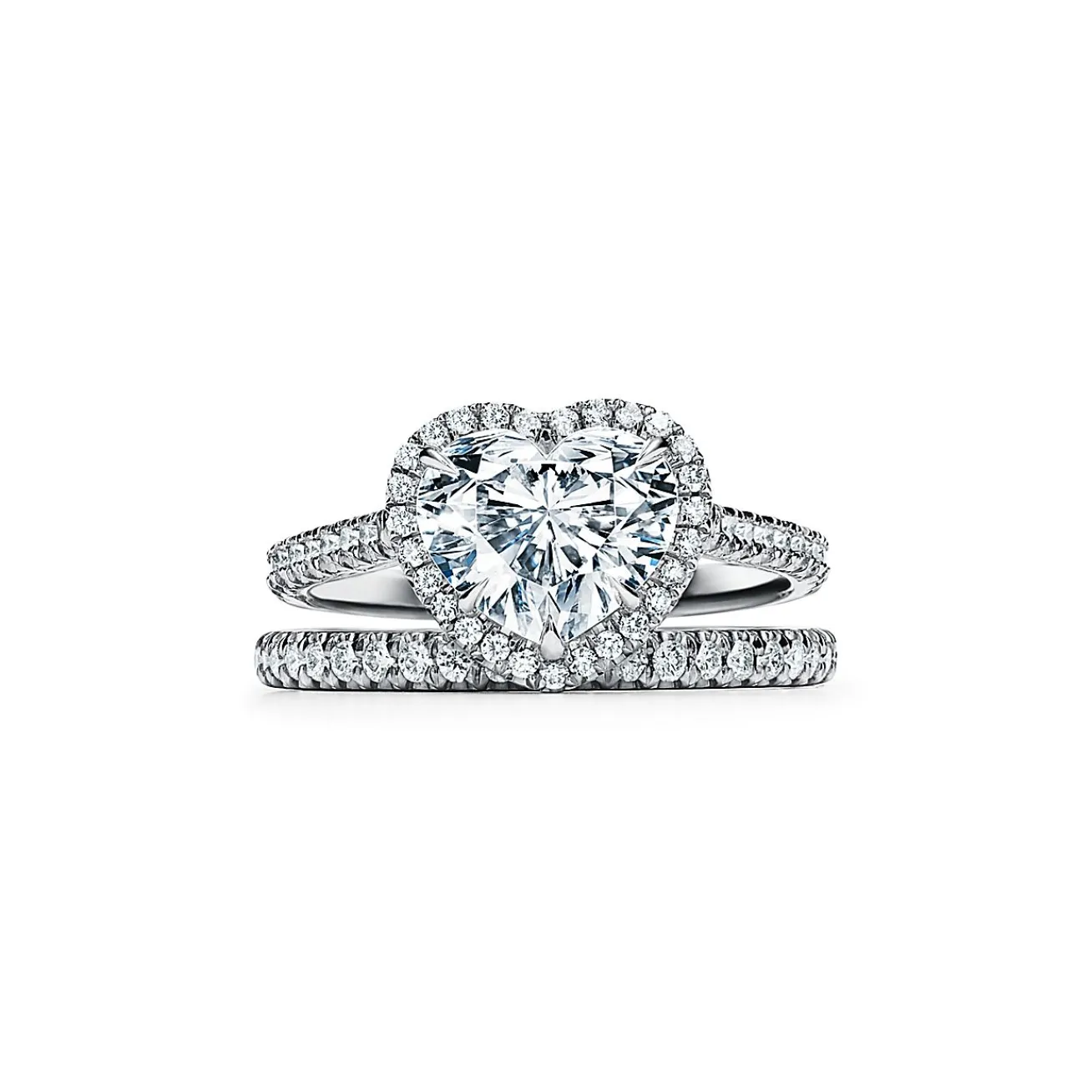 Tiffany & Co. Tiffany Soleste® heart-shaped halo engagement ring with a diamond platinum band. | ^ Engagement Rings
