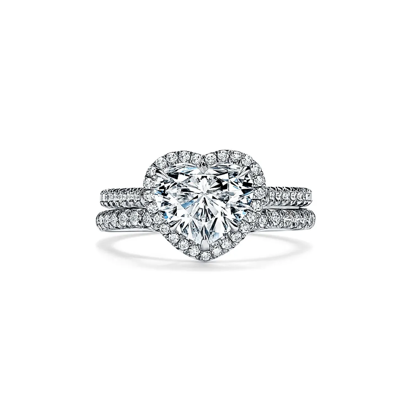 Tiffany & Co. Tiffany Soleste® heart-shaped halo engagement ring with a diamond platinum band. | ^ Engagement Rings