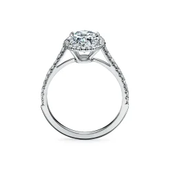 Tiffany & Co. Tiffany Soleste® oval halo engagement ring with a diamond band in platinum. | ^ Engagement Rings