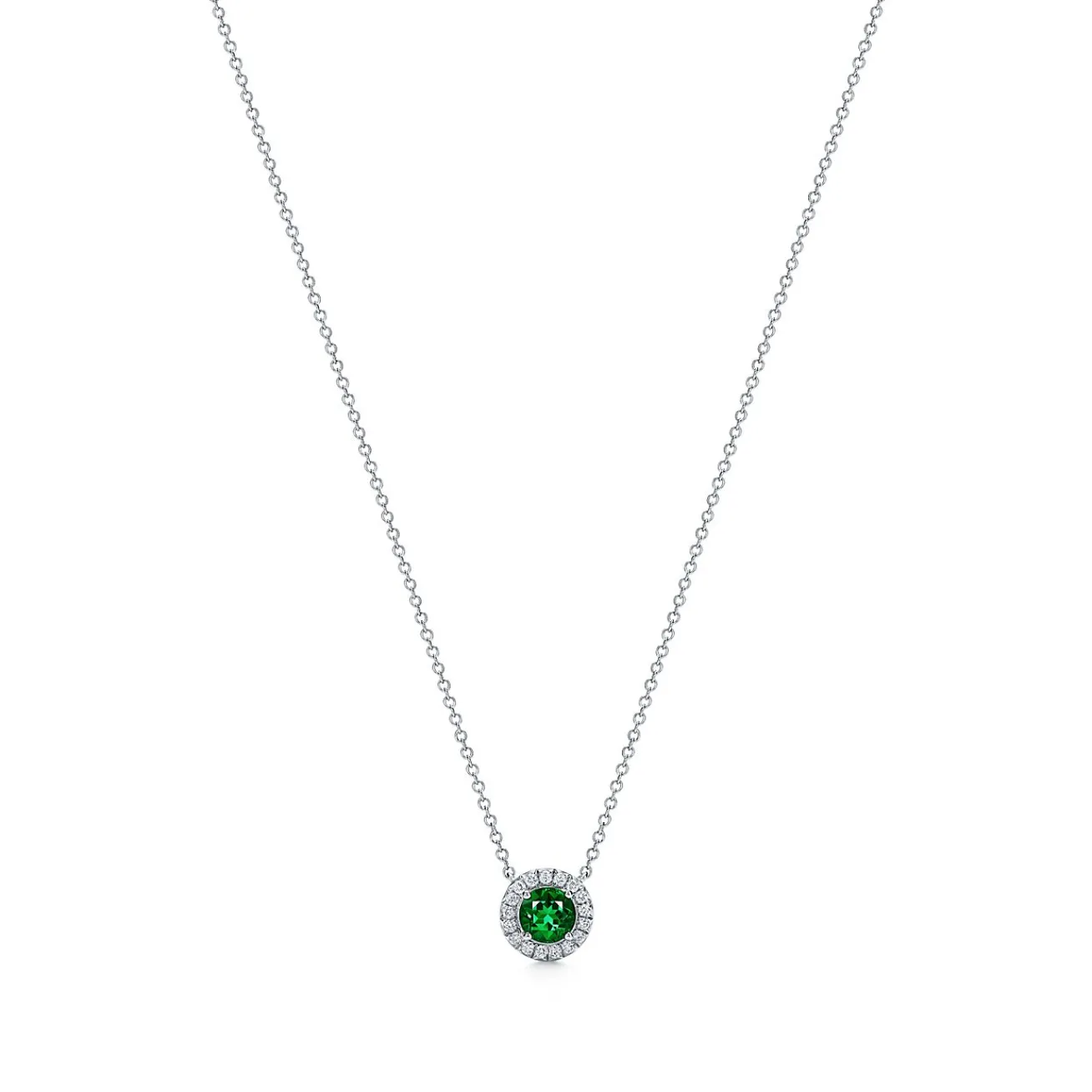 Tiffany & Co. Tiffany Soleste® pendant in platinum with diamonds and an emerald. | ^ Necklaces & Pendants|Platinum Jewelry