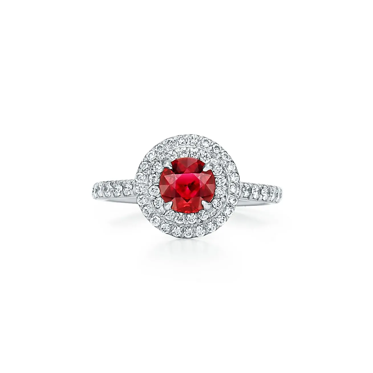 Tiffany & Co. Tiffany Soleste® ring in platinum with a ruby and diamonds. | ^ Rings|Platinum Jewelry