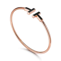 Tiffany & Co. Tiffany T black onyx wire bracelet in 18k rose gold, medium. | ^ Bracelets|Men's Jewelry