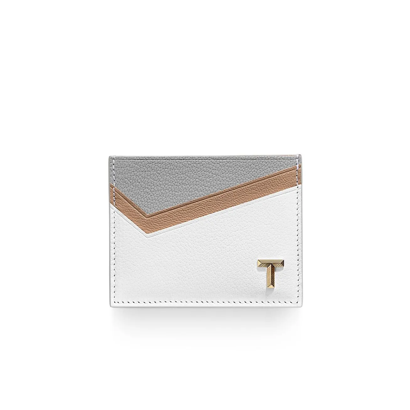 Tiffany & Co. Tiffany T Card Case in Taupe Colorblock Leather | ^Women Business Gifts|Small Leather Goods