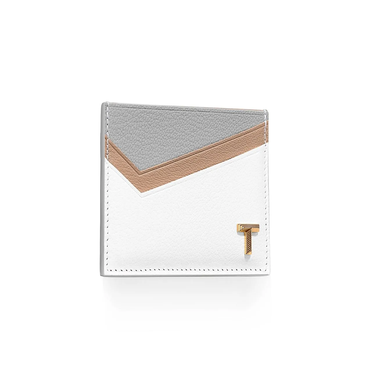 Tiffany & Co. Tiffany T Card Case in Taupe Colorblock Leather | ^Women Business Gifts|Small Leather Goods
