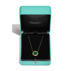 Tiffany & Co. Tiffany T Circle Pendant in Yellow Gold with Green Agate and Diamonds | ^ Necklaces & Pendants|Gold Jewelry