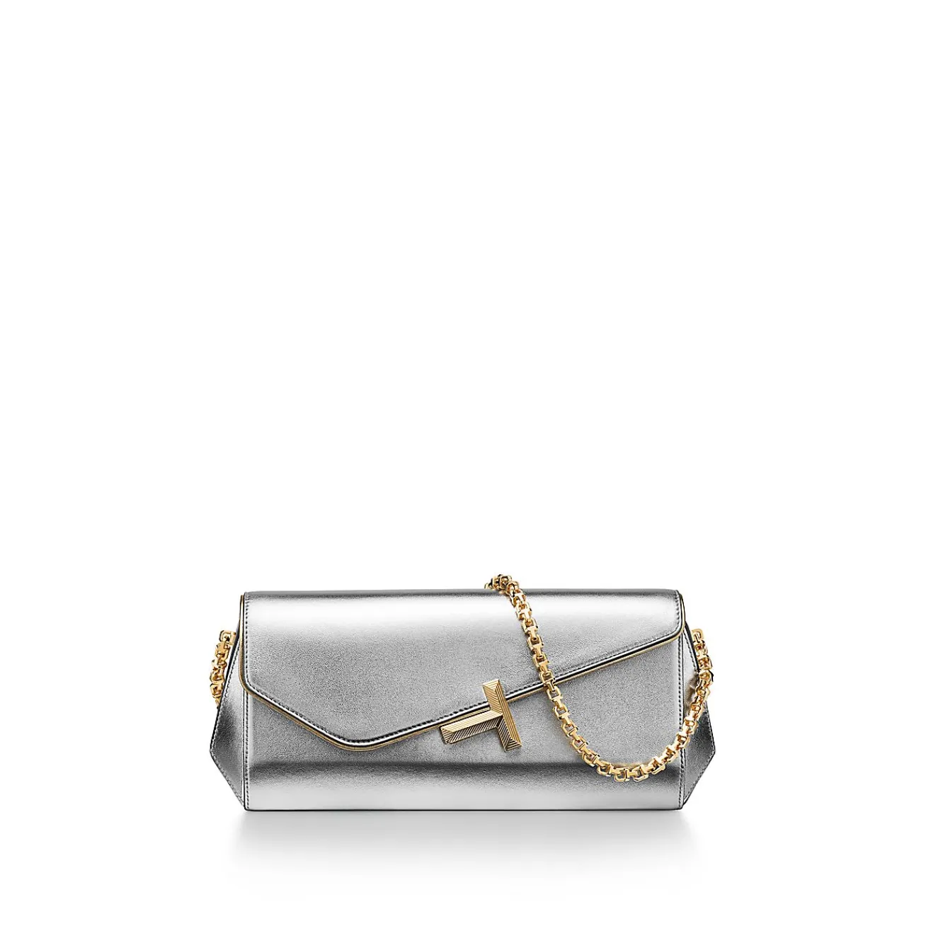 Tiffany & Co. Tiffany T Clutch in Silver-colored Leather on a Chain | ^Women Bags|Women's Accessories