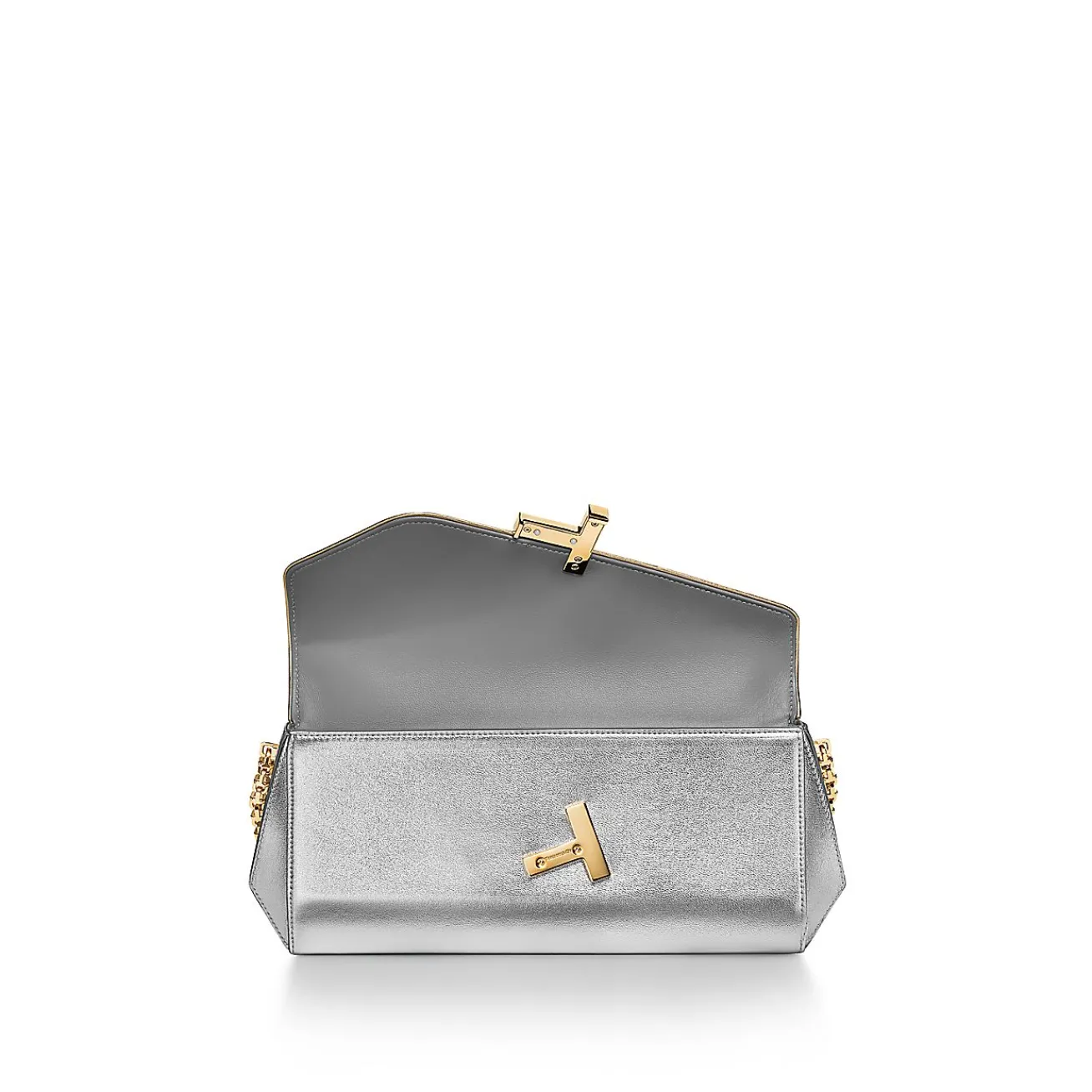 Tiffany & Co. Tiffany T Clutch in Silver-colored Leather on a Chain | ^Women Bags|Women's Accessories