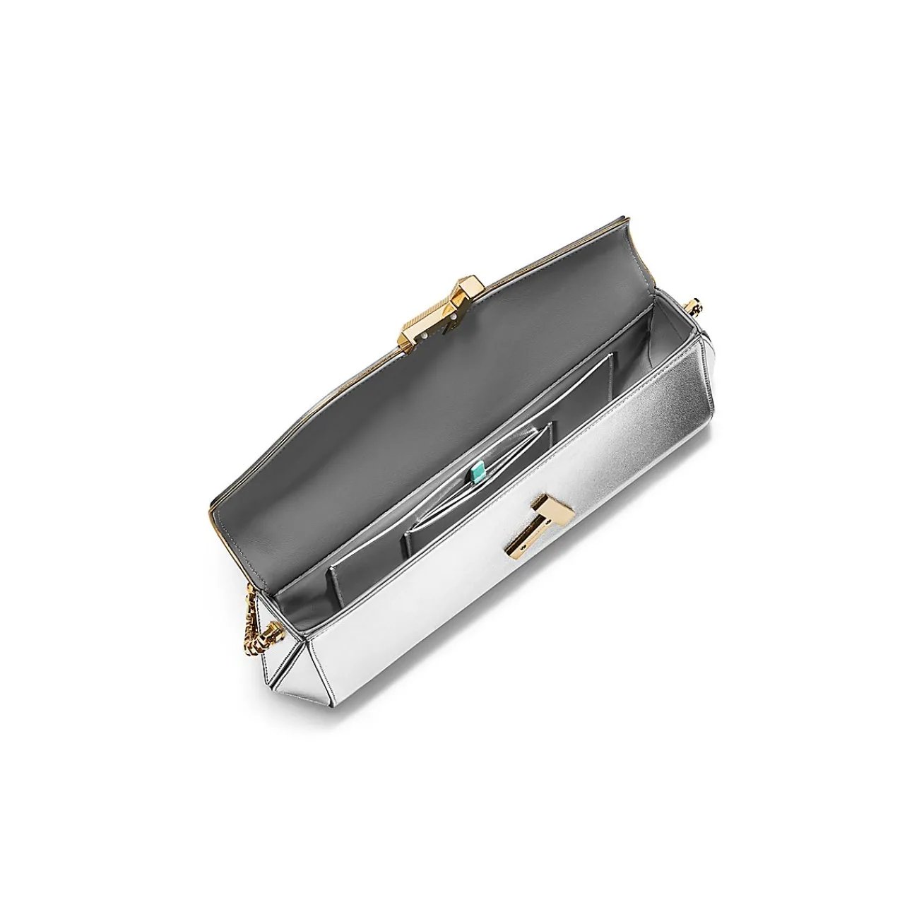 Tiffany & Co. Tiffany T Clutch in Silver-colored Leather on a Chain | ^Women Bags|Women's Accessories