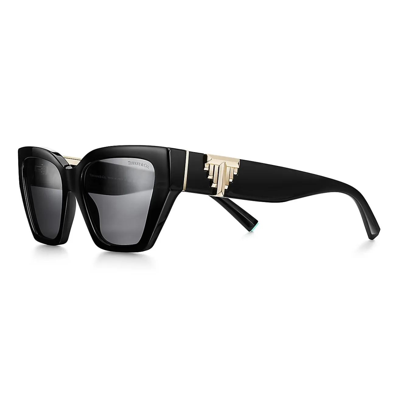 Tiffany & Co. Tiffany T Deco Sunglasses in Black Acetate, Gold-colored Metal and Gray Lenses | ^Women Tiffany T|Sunglasses
