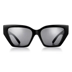 Tiffany & Co. Tiffany T Deco Sunglasses in Black Acetate, Gold-colored Metal and Gray Lenses | ^Women Tiffany T|Sunglasses
