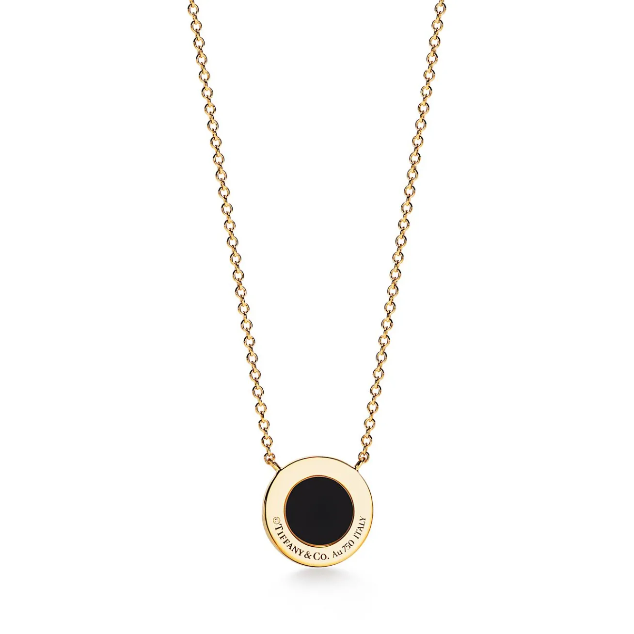 Tiffany & Co. Tiffany T diamond and black onyx circle pendant in 18k gold, small. | ^ Necklaces & Pendants|Men's Jewelry