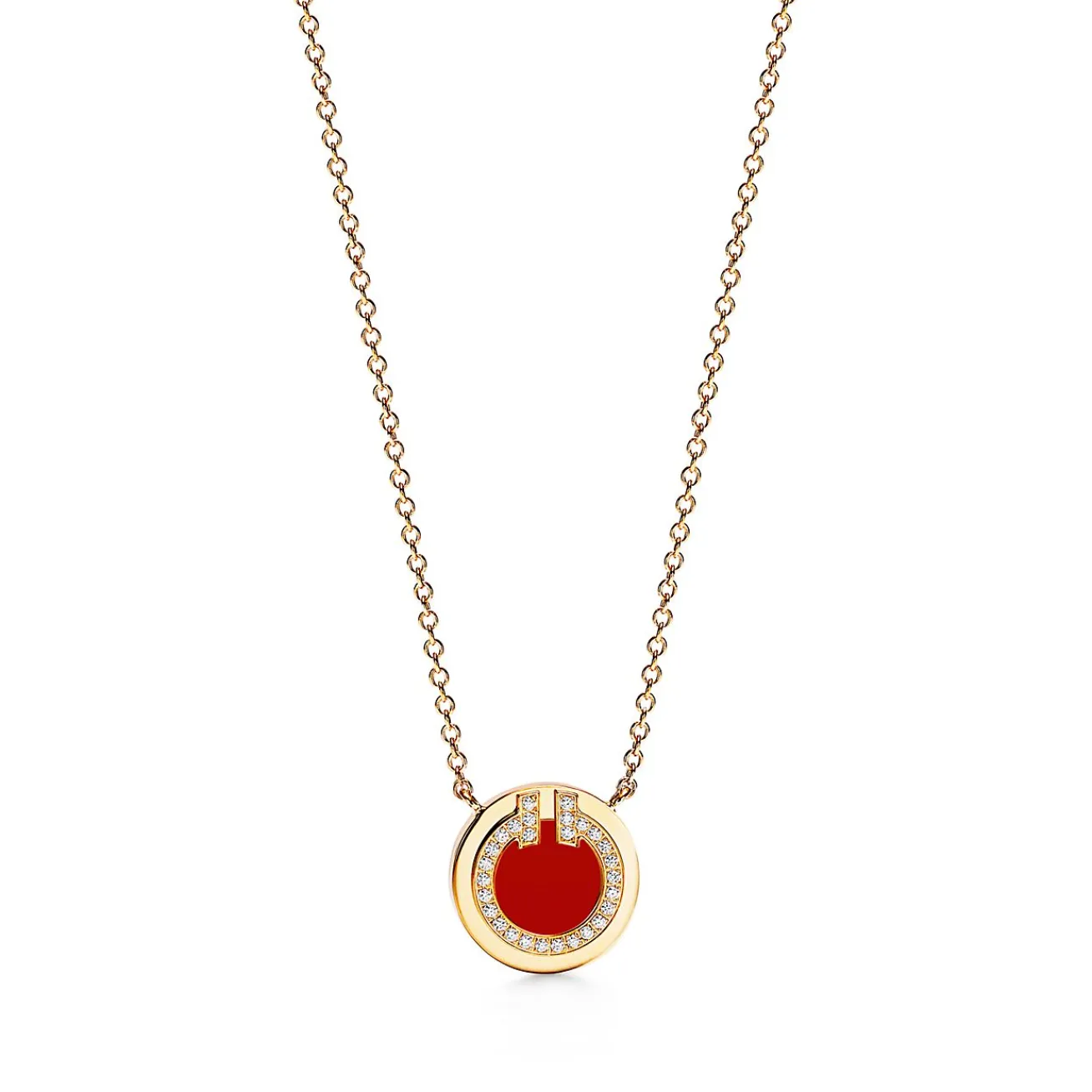 Tiffany & Co. Tiffany T diamond and carnelian circle pendant in 18k gold, small. | ^ Necklaces & Pendants|Diamond Jewelry