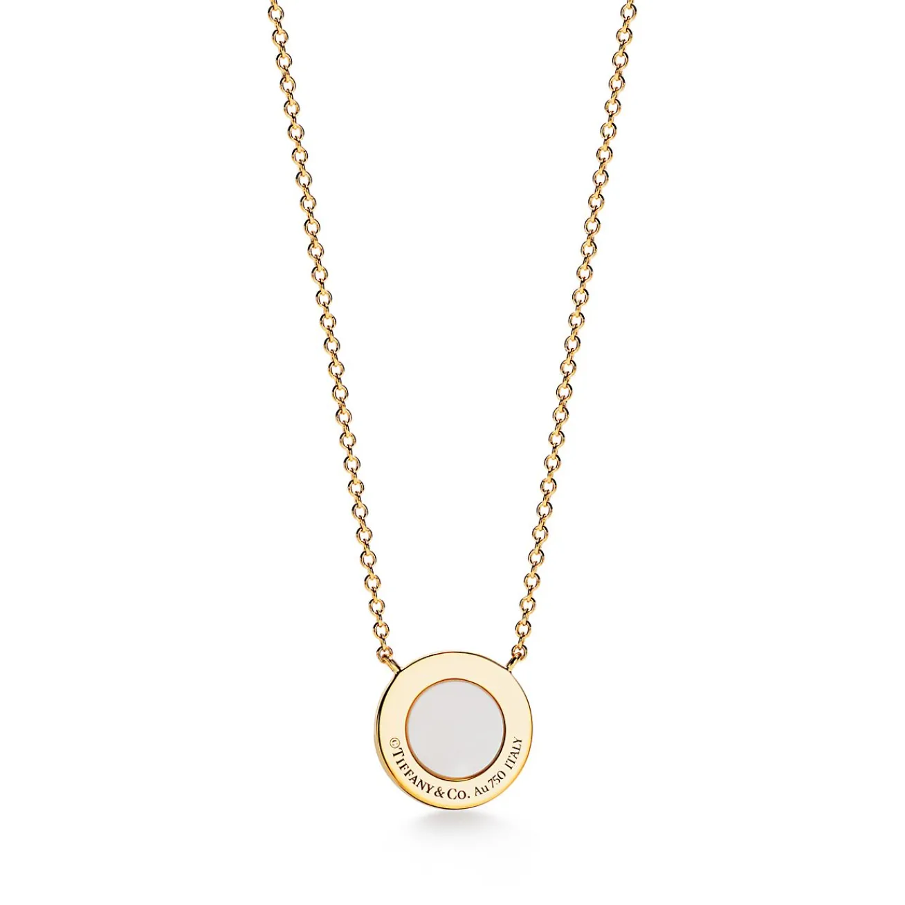 Tiffany & Co. Tiffany T diamond and mother-of-pearl circle pendant in 18k gold, small. | ^ Necklaces & Pendants|Gold Jewelry
