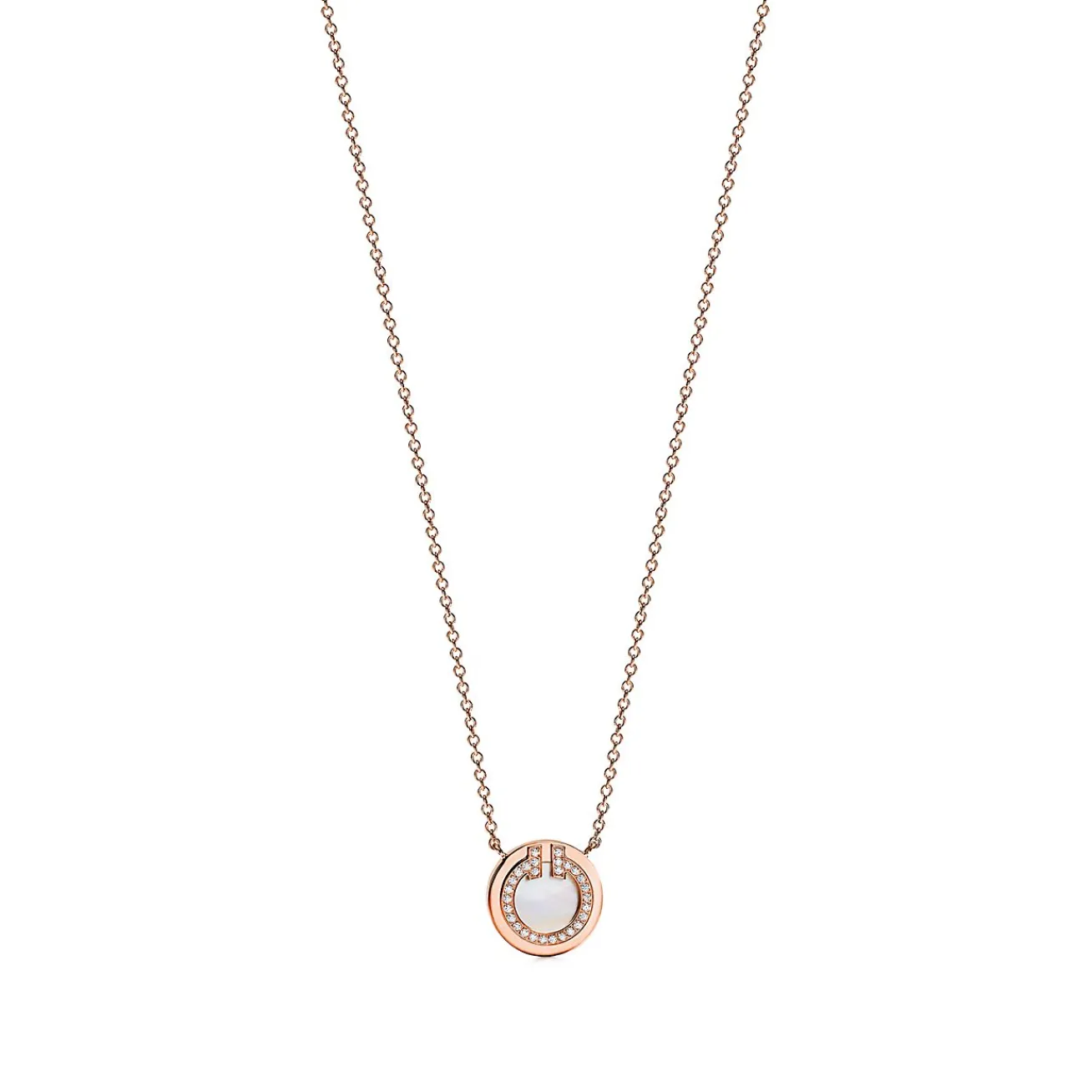Tiffany & Co. Tiffany T diamond and mother-of-pearl circle pendant in 18k rose gold. | ^ Necklaces & Pendants|Dainty Jewelry