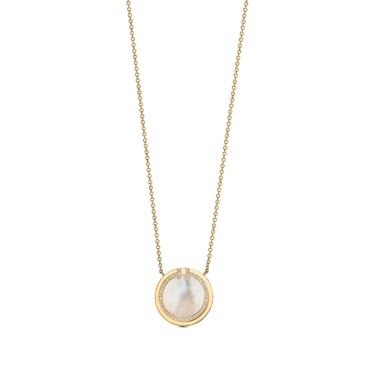 Tiffany & Co. Tiffany T diamond and mother-of-pearl circle pendant in 18k gold. | ^ Necklaces & Pendants|Gold Jewelry