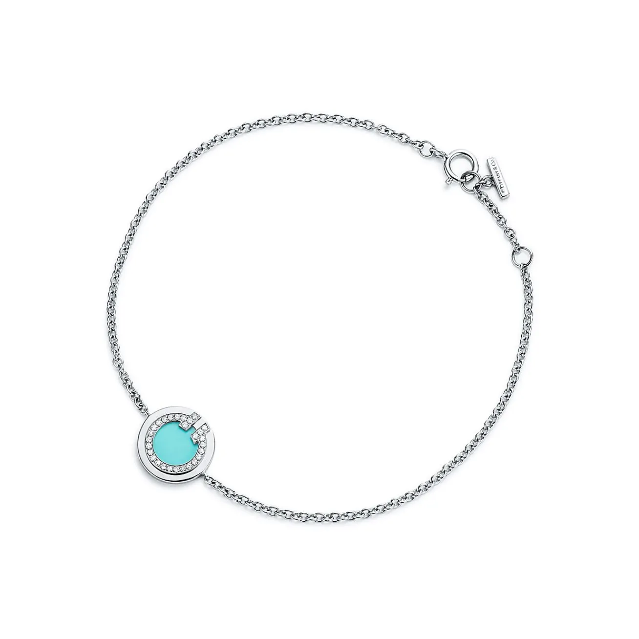Tiffany & Co. Tiffany T diamond and turquoise circle bracelet in 18k white gold. | ^ Bracelets|Diamond Jewelry