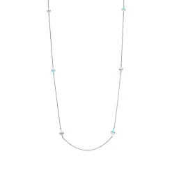 Tiffany & Co. Tiffany T diamond and turquoise station necklace in 18k white gold. | ^ Necklaces & Pendants|Diamond Jewelry