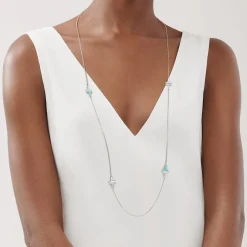 Tiffany & Co. Tiffany T diamond and turquoise station necklace in 18k white gold. | ^ Necklaces & Pendants|Diamond Jewelry