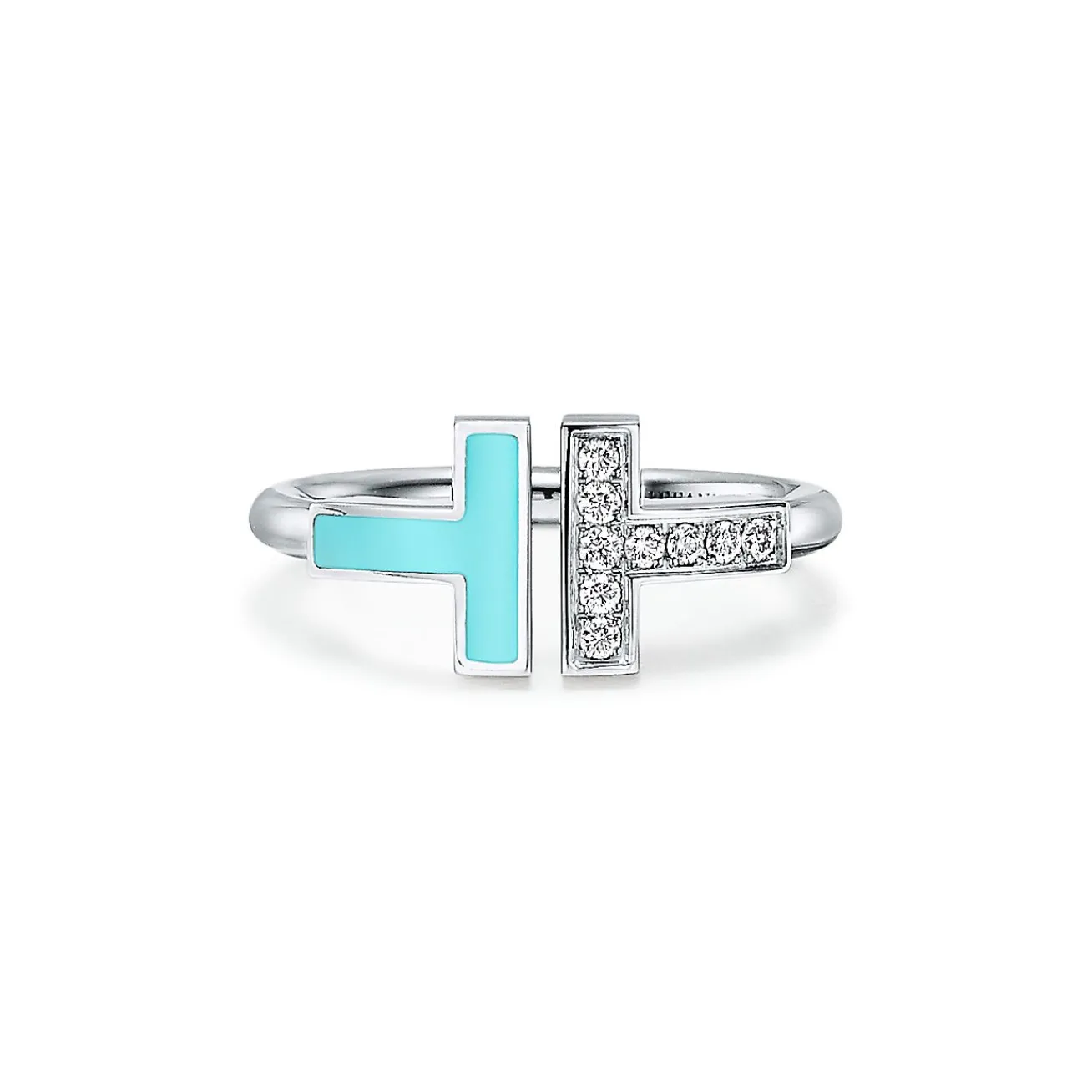 Tiffany & Co. Tiffany T diamond and turquoise wire ring in 18k white gold. | ^ Rings|Gifts for Her