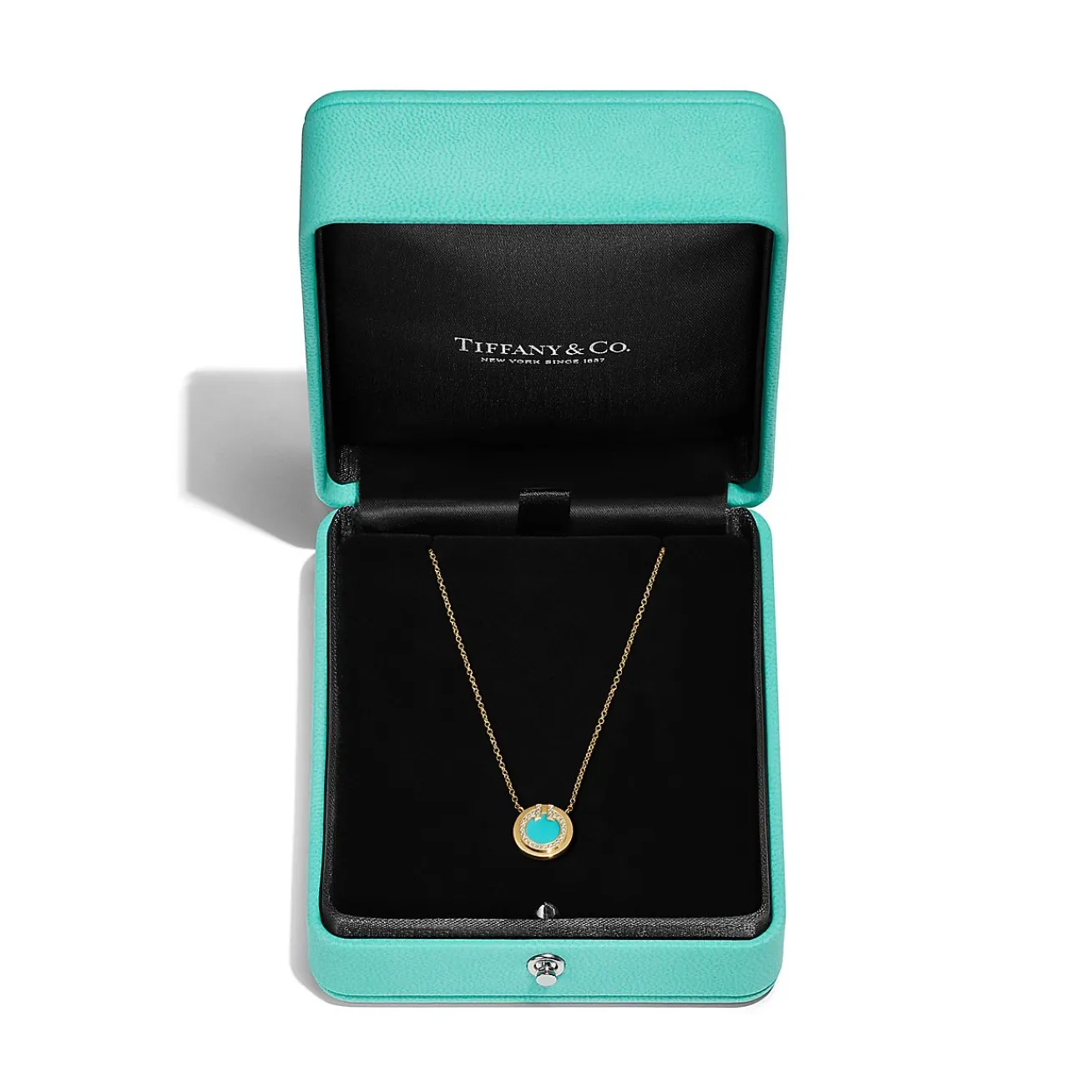 Tiffany & Co. Tiffany T diamond and turquoise circle pendant in 18k gold, small. | ^ Necklaces & Pendants|Gold Jewelry