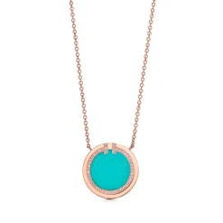 Tiffany & Co. Tiffany T diamond and turquoise circle pendant in 18k rose gold. | ^ Necklaces & Pendants|Rose Gold Jewelry