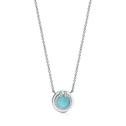 Tiffany & Co. Tiffany T diamond and turquoise circle pendant in 18k white gold, small. | ^ Necklaces & Pendants|Dainty Jewelry