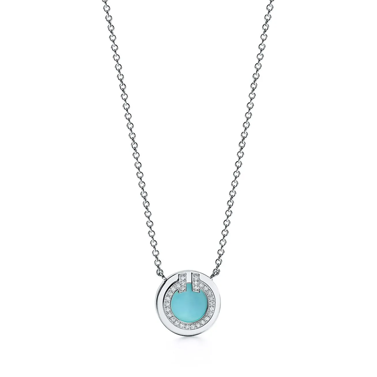 Tiffany & Co. Tiffany T diamond and turquoise circle pendant in 18k white gold, small. | ^ Necklaces & Pendants|Dainty Jewelry
