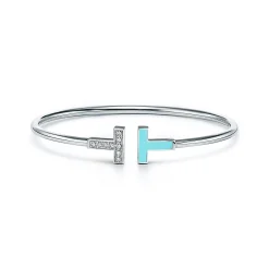 Tiffany & Co. Tiffany T diamond and turquoise wire bracelet in 18k white gold, medium. | ^ Bracelets|Dainty Jewelry