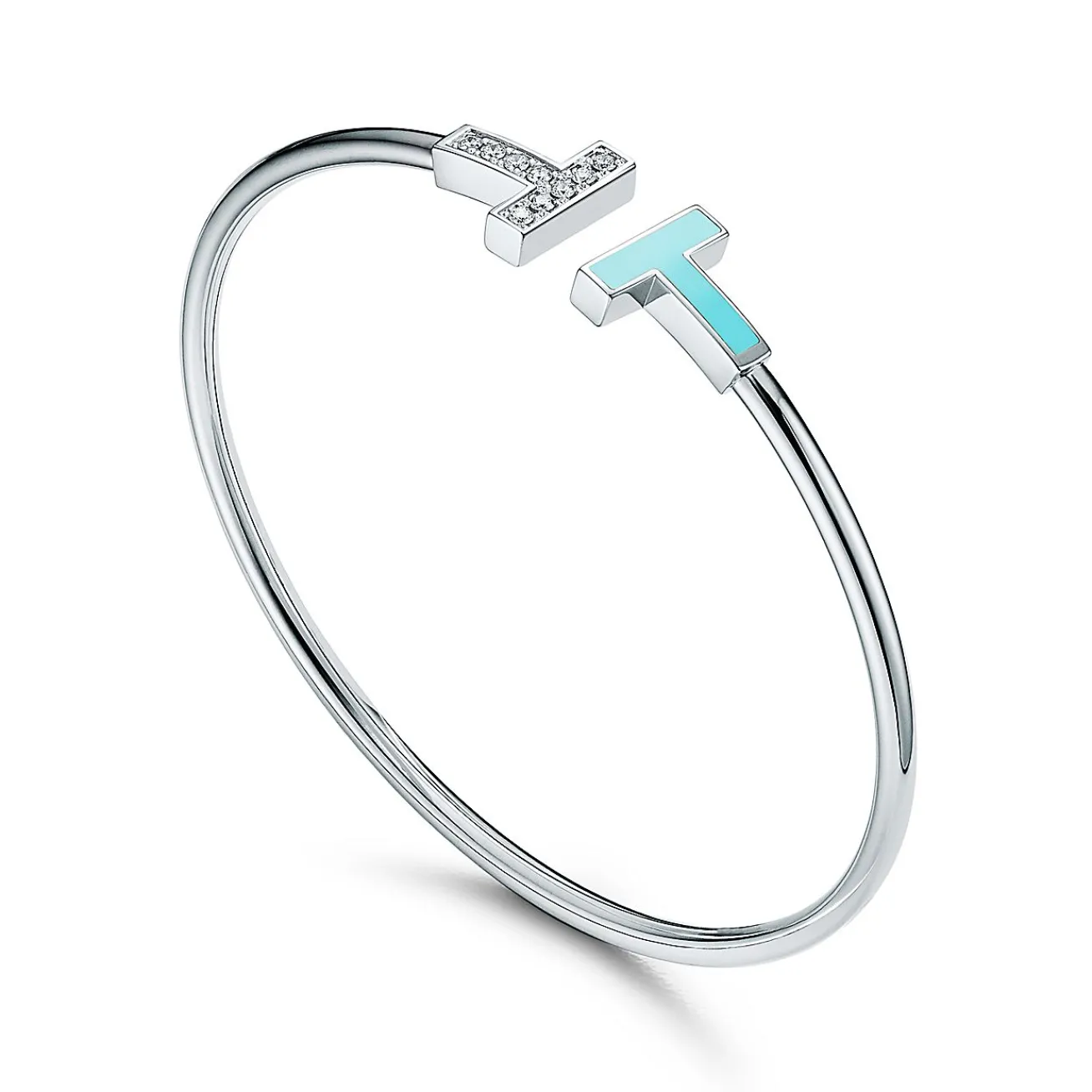 Tiffany & Co. Tiffany T diamond and turquoise wire bracelet in 18k white gold, medium. | ^ Bracelets|Dainty Jewelry