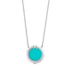 Tiffany & Co. Tiffany T diamond and turquoise circle pendant in 18k white gold. | ^ Necklaces & Pendants|Diamond Jewelry