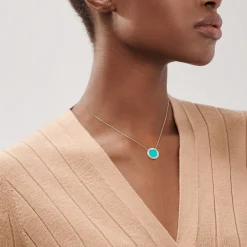Tiffany & Co. Tiffany T diamond and turquoise circle pendant in 18k white gold. | ^ Necklaces & Pendants|Diamond Jewelry