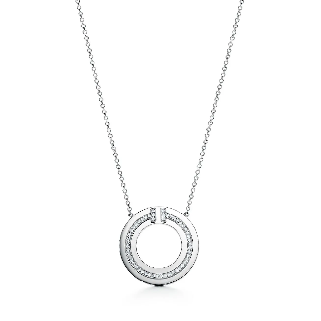 Tiffany & Co. Tiffany T diamond circle pendant in 18k white gold. | ^ Necklaces & Pendants|Diamond Jewelry