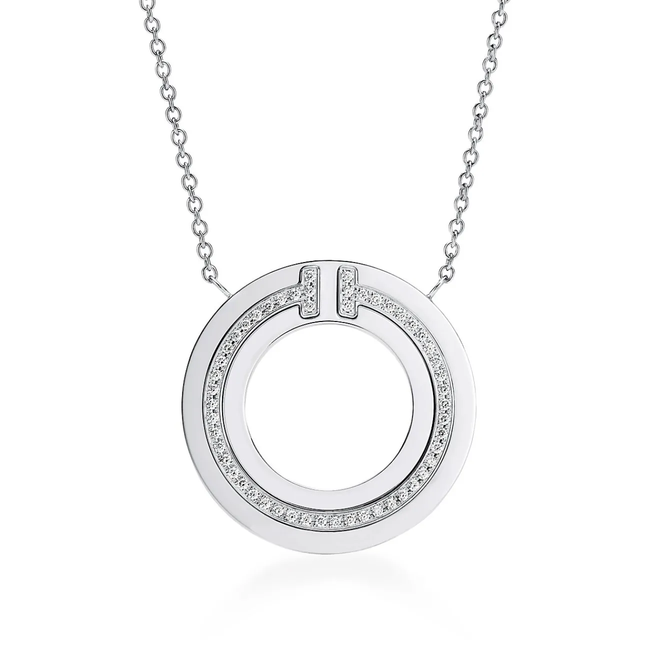 Tiffany & Co. Tiffany T diamond circle pendant in 18k white gold. | ^ Necklaces & Pendants|Diamond Jewelry
