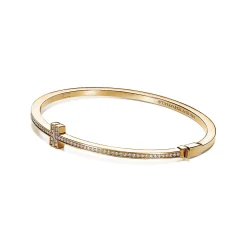Tiffany & Co. Tiffany T diamond hinged wire bangle in 18k gold, medium. | ^ Bracelets|Gold Jewelry