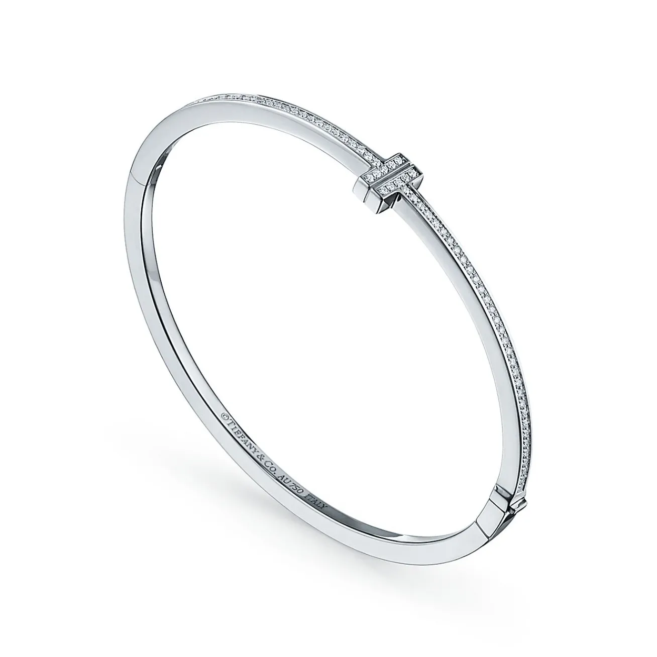 Tiffany & Co. Tiffany T diamond hinged wire bangle in 18k white gold, medium. | ^ Bracelets|Diamond Jewelry