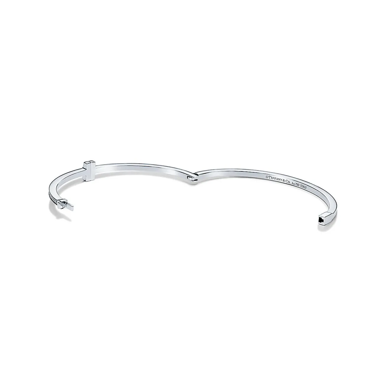 Tiffany & Co. Tiffany T diamond hinged wire bangle in 18k white gold, medium. | ^ Bracelets|Diamond Jewelry