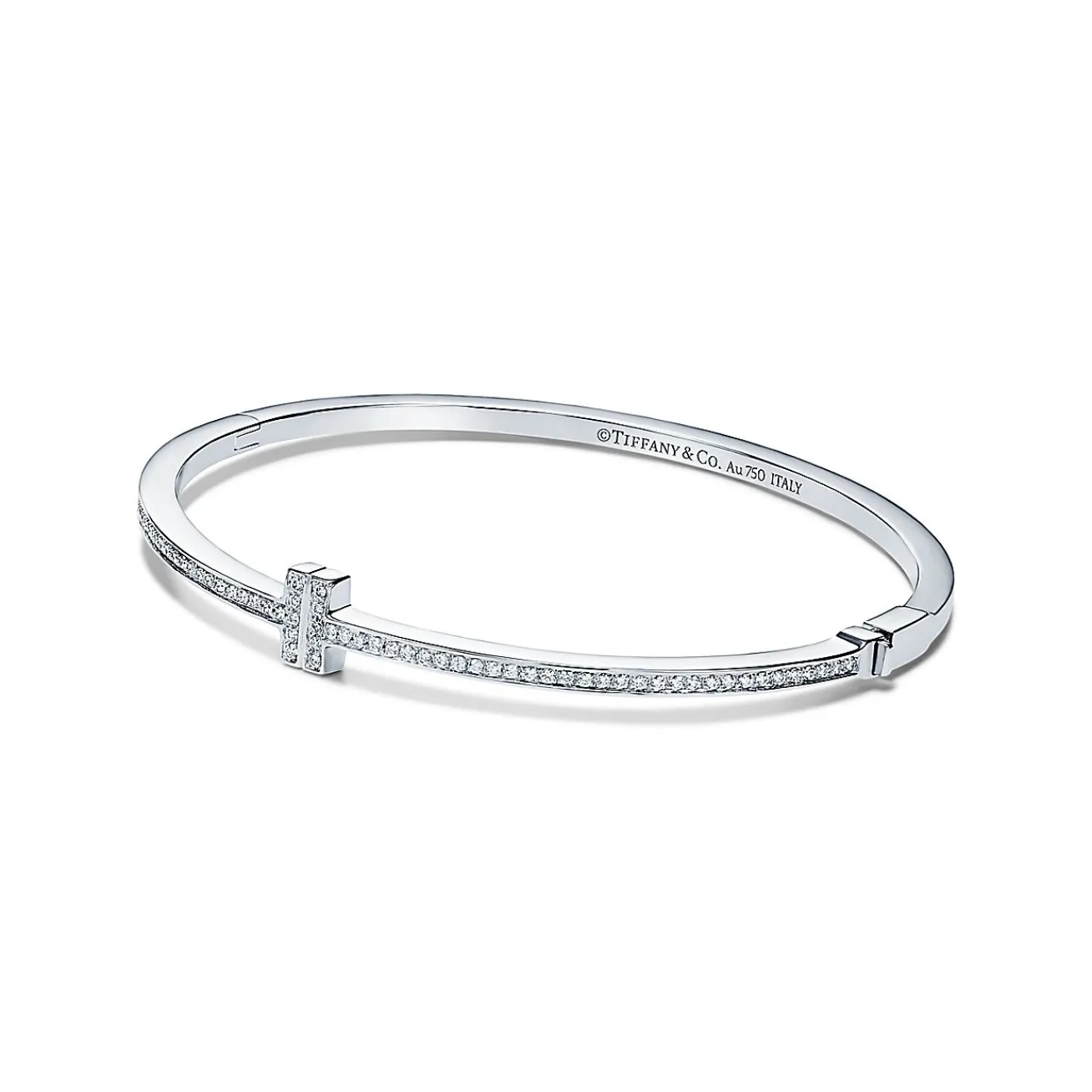 Tiffany & Co. Tiffany T diamond hinged wire bangle in 18k white gold, medium. | ^ Bracelets|Diamond Jewelry