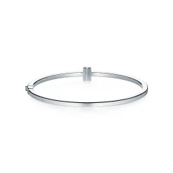 Tiffany & Co. Tiffany T diamond hinged wire bangle in 18k white gold, medium. | ^ Bracelets|Diamond Jewelry